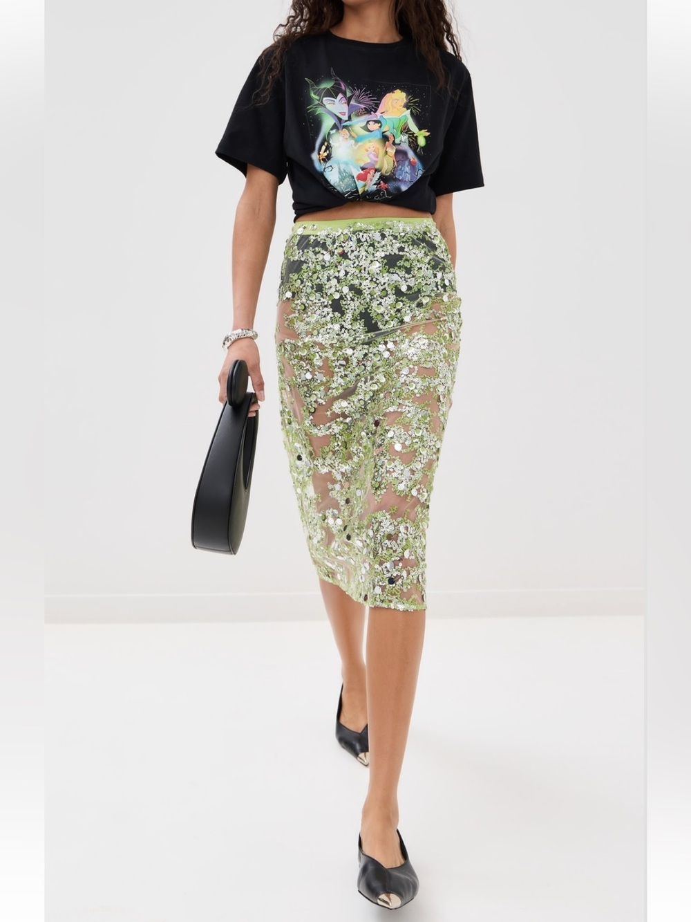 Baum Und Pferdgarten Green Sequin Floral Sheer Midi Skirt